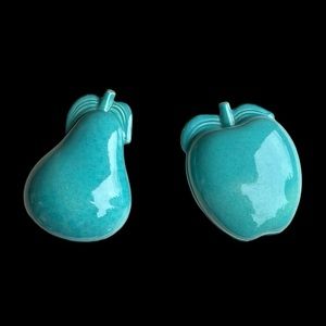 Vintage Red Wing Pottery Aqua Apple & Pear Covered Dishes Gypsy Trail USA
